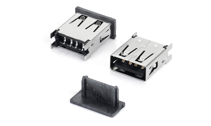 USB2.0 AF180度直插式双鱼叉无唇边(直脚1.4)带吸附盖（H14.45) UEF04T-K1TN-C21R4