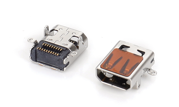 HDMI Type D 板上型CH=1.55双排SMT,外壳前插后贴 HDF19U-11PN-2FR0
