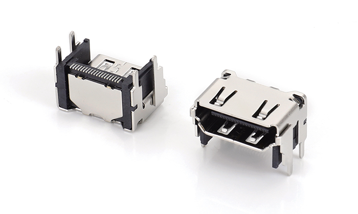 HDMI2.1 SMT短体加高CH=6.50四脚脚长2.2前脚位4.0铜壳 HFF19U-11BN-58R0